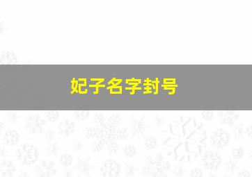 妃子名字封号