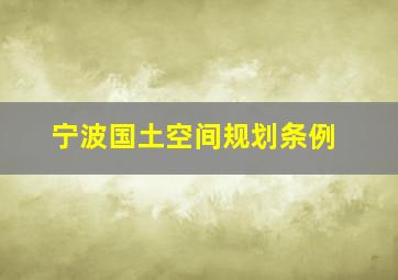 宁波国土空间规划条例