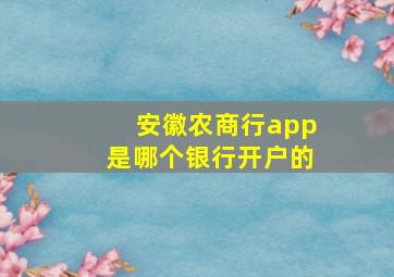 安徽农商行app是哪个银行开户的