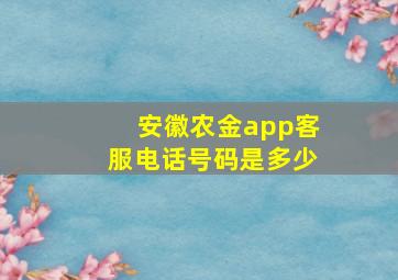 安徽农金app客服电话号码是多少