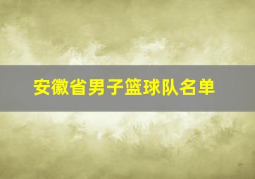 安徽省男子篮球队名单