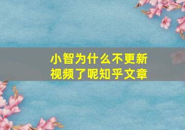 小智为什么不更新视频了呢知乎文章