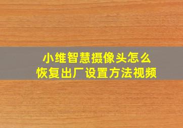 小维智慧摄像头怎么恢复出厂设置方法视频