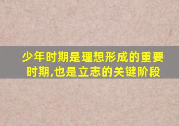 少年时期是理想形成的重要时期,也是立志的关键阶段