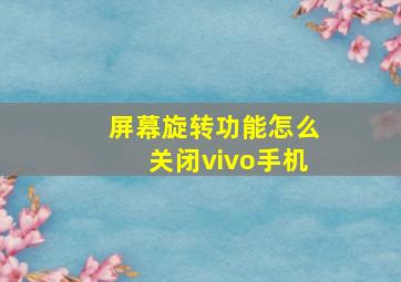 屏幕旋转功能怎么关闭vivo手机