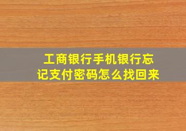 工商银行手机银行忘记支付密码怎么找回来