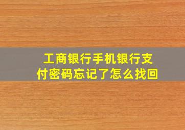 工商银行手机银行支付密码忘记了怎么找回