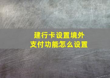 建行卡设置境外支付功能怎么设置