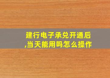 建行电子承兑开通后,当天能用吗怎么操作