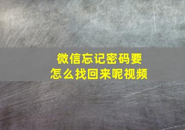 微信忘记密码要怎么找回来呢视频