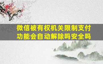 微信被有权机关限制支付功能会自动解除吗安全吗