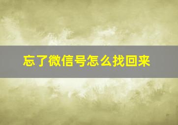 忘了微信号怎么找回来