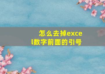 怎么去掉excel数字前面的引号