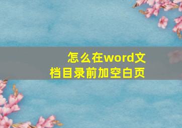 怎么在word文档目录前加空白页