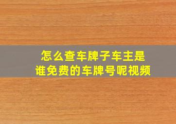 怎么查车牌子车主是谁免费的车牌号呢视频