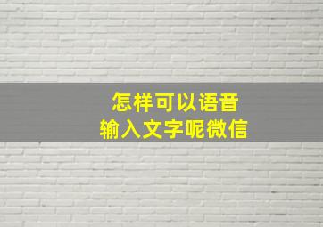 怎样可以语音输入文字呢微信