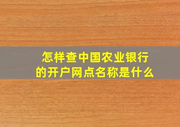 怎样查中国农业银行的开户网点名称是什么