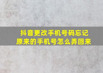 抖音更改手机号码忘记原来的手机号怎么弄回来