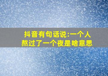 抖音有句话说:一个人熬过了一个夜是啥意思