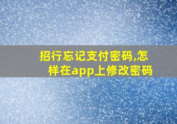 招行忘记支付密码,怎样在app上修改密码