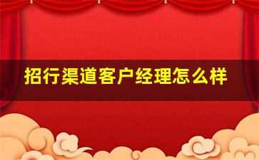 招行渠道客户经理怎么样