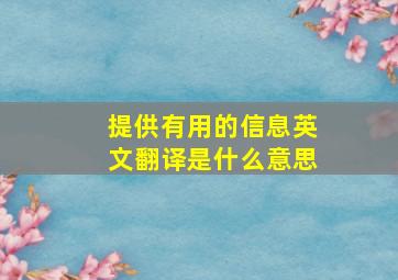 提供有用的信息英文翻译是什么意思