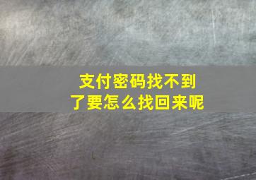 支付密码找不到了要怎么找回来呢