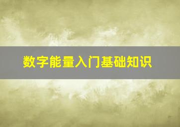 数字能量入门基础知识