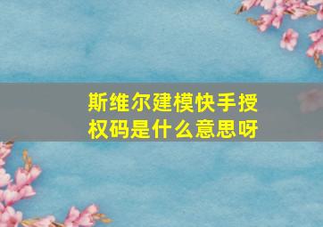 斯维尔建模快手授权码是什么意思呀