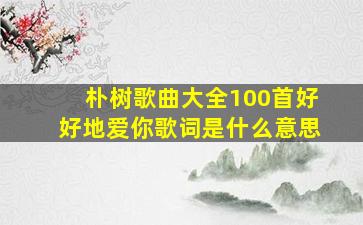 朴树歌曲大全100首好好地爱你歌词是什么意思