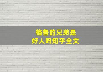 格鲁的兄弟是好人吗知乎全文