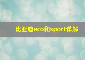 比亚迪eco和sport详解