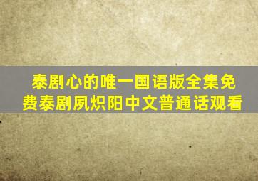 泰剧心的唯一国语版全集免费泰剧夙炽阳中文普通话观看