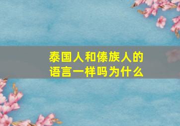 泰国人和傣族人的语言一样吗为什么