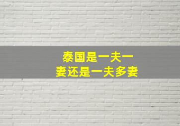 泰国是一夫一妻还是一夫多妻