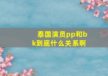 泰国演员pp和bk到底什么关系啊