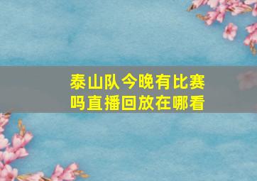 泰山队今晚有比赛吗直播回放在哪看