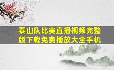 泰山队比赛直播视频完整版下载免费播放大全手机