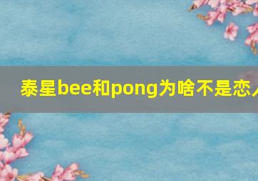 泰星bee和pong为啥不是恋人