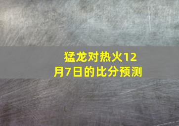 猛龙对热火12月7日的比分预测