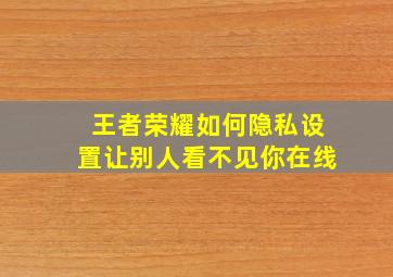 王者荣耀如何隐私设置让别人看不见你在线