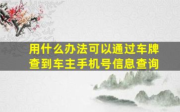 用什么办法可以通过车牌查到车主手机号信息查询