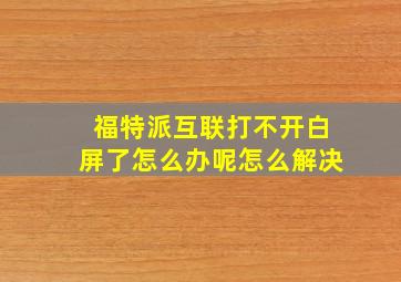 福特派互联打不开白屏了怎么办呢怎么解决