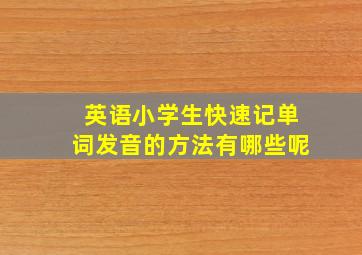 英语小学生快速记单词发音的方法有哪些呢