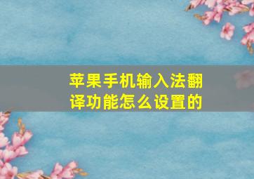 苹果手机输入法翻译功能怎么设置的