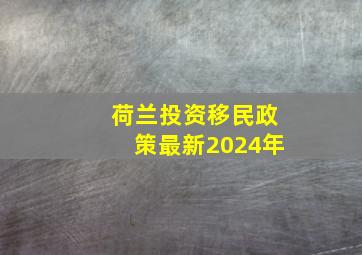 荷兰投资移民政策最新2024年