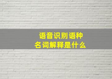 语音识别语种名词解释是什么