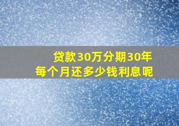 贷款30万分期30年每个月还多少钱利息呢