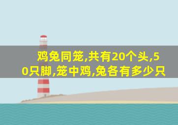 鸡兔同笼,共有20个头,50只脚,笼中鸡,兔各有多少只