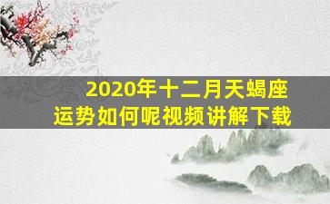 2020年十二月天蝎座运势如何呢视频讲解下载